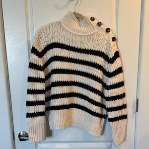 Zara Striped Black and Cream Button-Shoulder Sweater